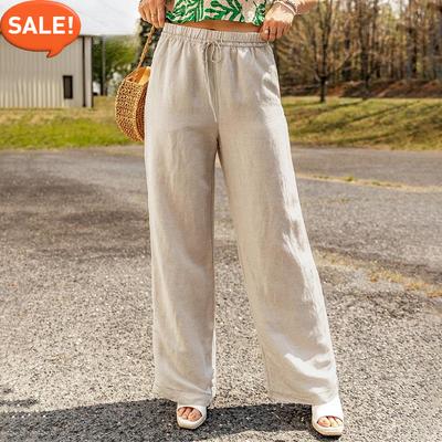 Весенние и летние женские брюки, повседневные свободные брюки из хлопка и льна с карманами и широкими штанинами