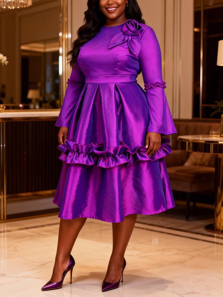 Элегантное женское платье большого размера с 3D-цветами и рукавами-воланами