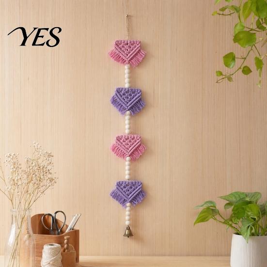 Bohemian Wall Art Braided Triangles Tapestry with Bell, Hanging Geometric Tapestry, Knotted Rope Hand-woven Pennant Wooden Beads for Home Nursery