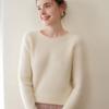Women's Cashmere Round Neck Loose Pullover with Rolled Hem - Versatile Autumn/Winter Baby Knit Sweater