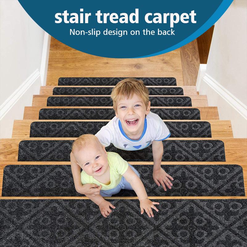 8''x30'' Vintage Luxury Floral Self-Sticking Stair Treads Mat Polyester Non-Slip TPR Backing Home Stain Resistant Anti-Slip