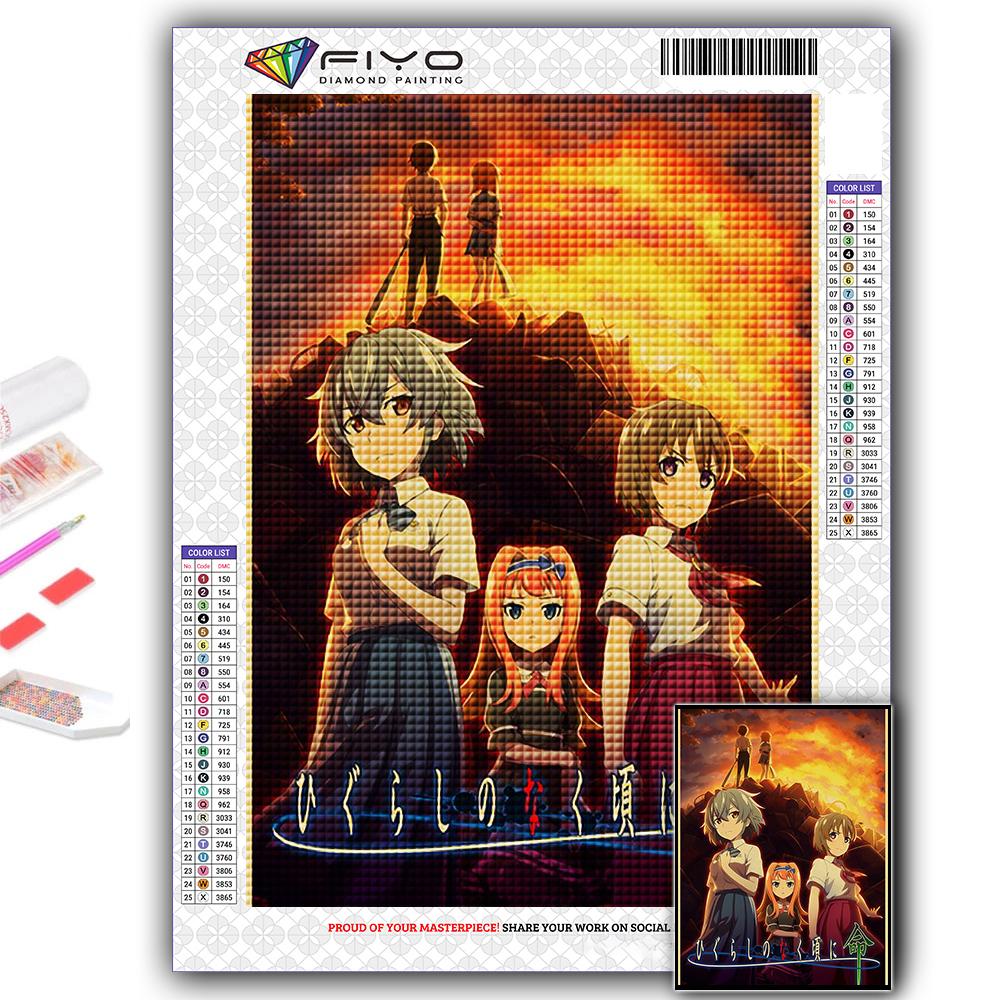 5D Алмазная картина Аниме Когда они плачут Хигураши DIY Алмазная вышивка Горный хрусталь Украшение дома