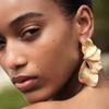 Vintage Metal Flower Post Earrings For Women Large Gold Color Textured Petal Party Accessories Fashion Jewelry Gift