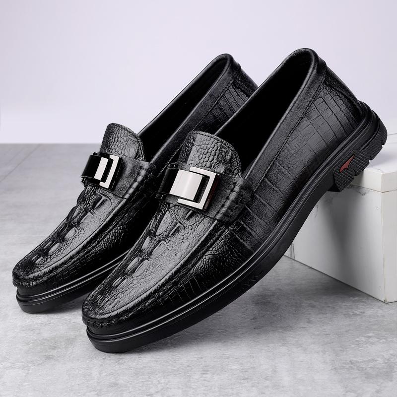 Мужские туфли из натуральной кожи с узором под крокодила, повседневные, для торжественного случая, на плоской подошве, нескользящие, мягкие, мужские туфли для вождения, мокасины