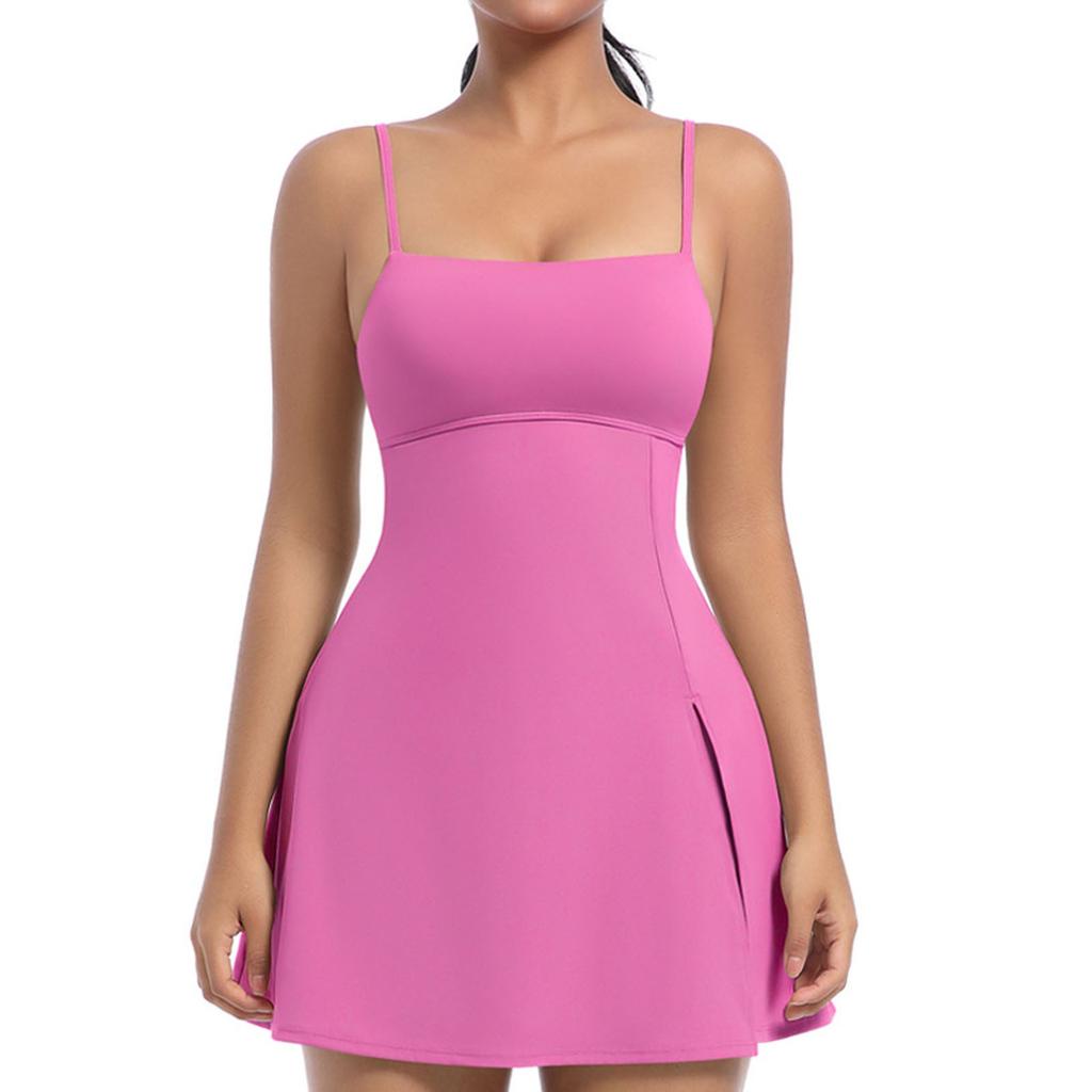 Женское свободное повседневное однотонное платье с подушкой на груди, красивая лямка сзади, юбка для занятий йогой и теннисом, платье