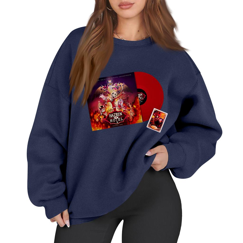 Women's Fashion Long Sleeve Print Round Neck Loose Pullover Sweater Top