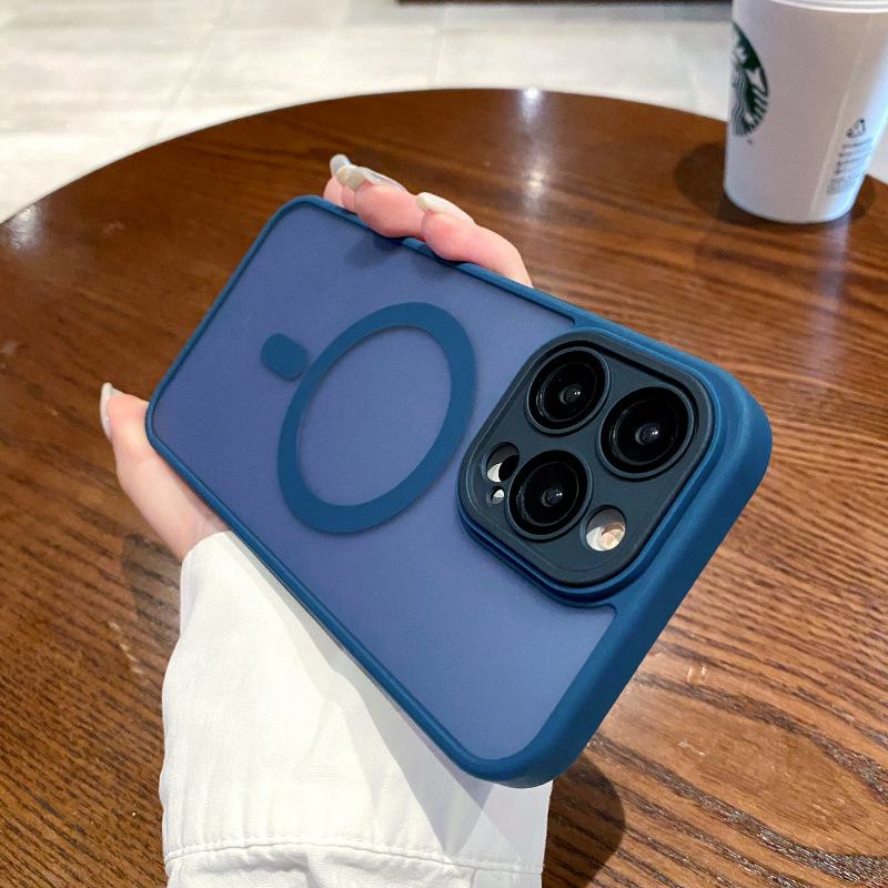 Magsafe Magnetic Skin for Apple 15Pro, 14Plus, 13: Frosted Case with Lens Film Protection.
