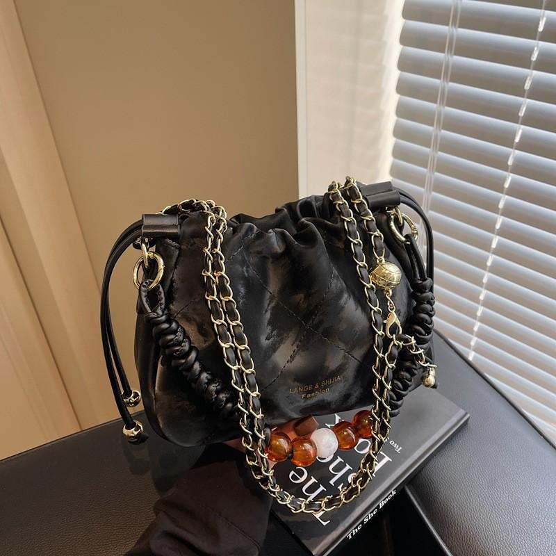 Ielgy Diamond Chain High-End Feeling Retro All-Match One-Shoulder Commuter Cross-Body Bucket Bag