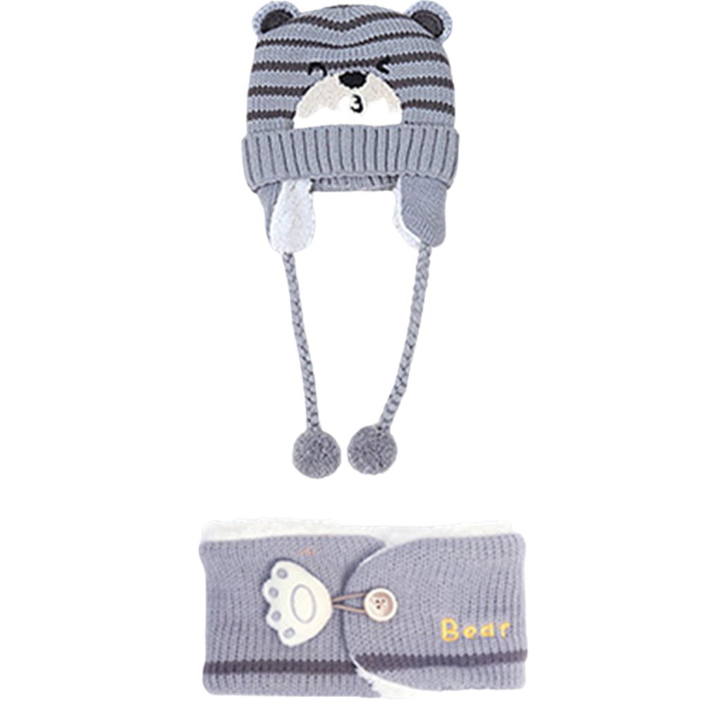 Winter Boys Girl Toddler Baby Baby Beanie Cap Bear Earmuff Neck Scarf Kids Hat Scarf Set