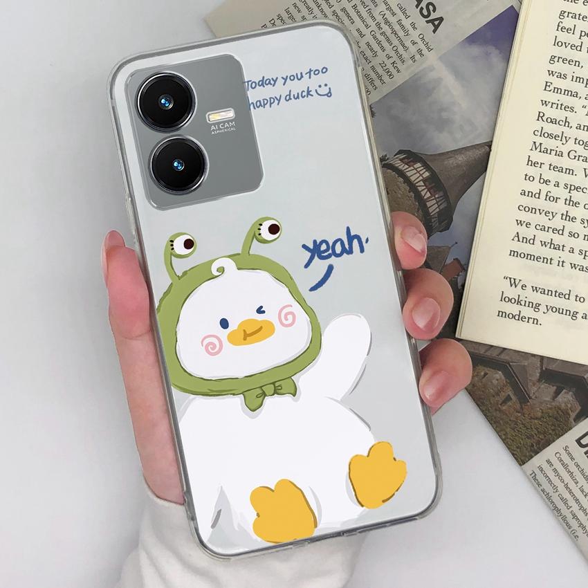 Прозрачный чехол для телефона для Vivo Y36 Y22S Y33 Y35 Y37 Y27 Милый утиный узор Мягкий силикон Высокое качество Устойчивый к царапинам Защитный чехол для Vivo Чехлы