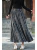 Retro Literary Burnout Cotton Linen Elastic Waist Midi Skirt - Autumn/Winter
