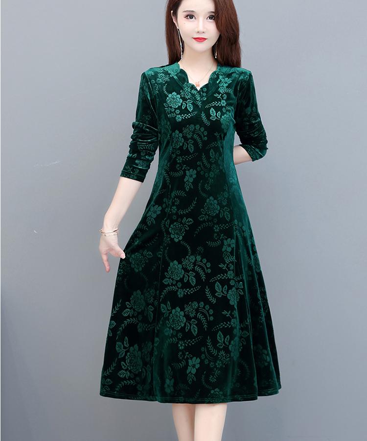 Осеннее бархатное платье для мамы больших размеров, тонкое платье средней длины с длинными рукавами для женщин среднего и пожилого возраста