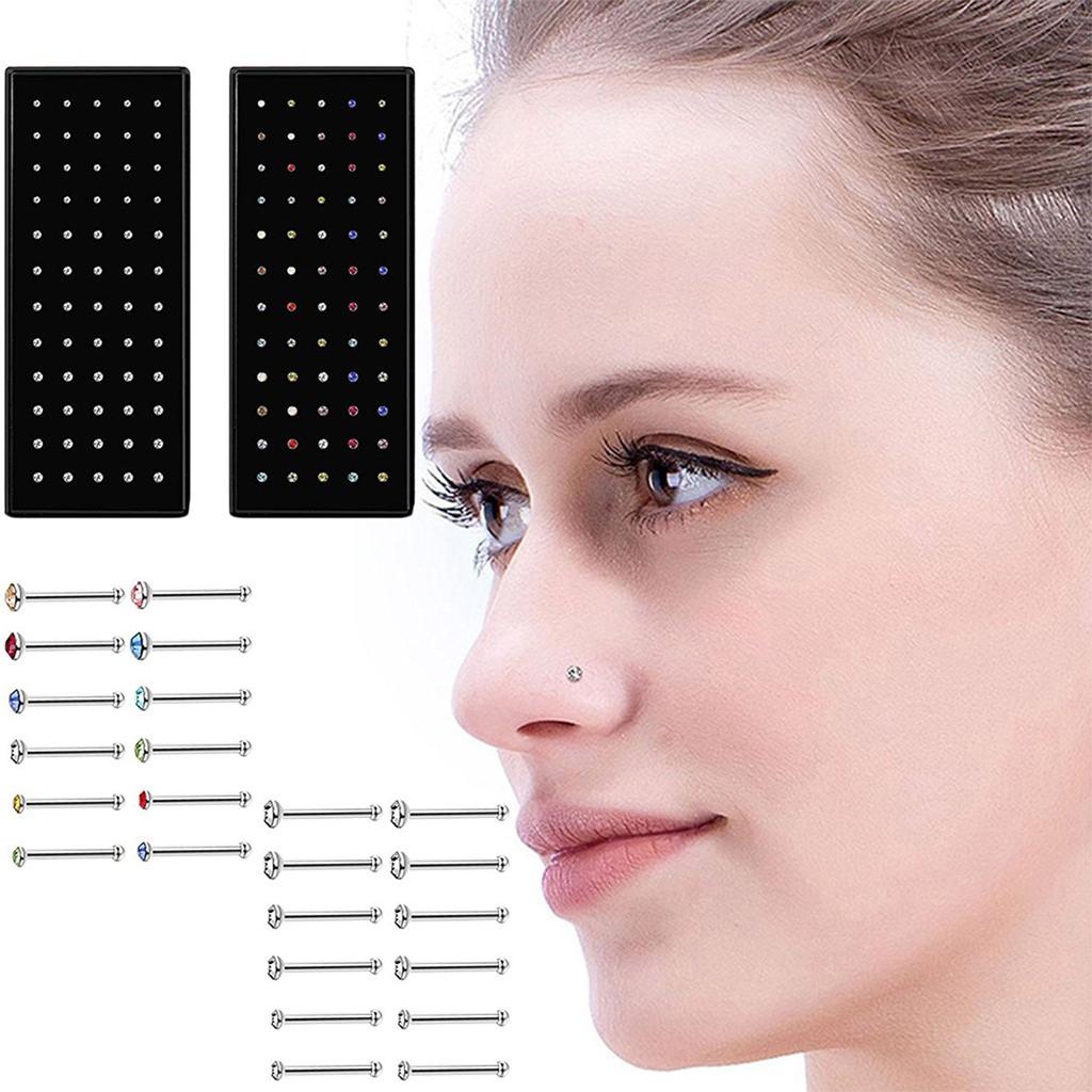 60 Pieces Nose Rings And Stud Earrings Stainless Steel Stud Hoops Women Girls Jewelry