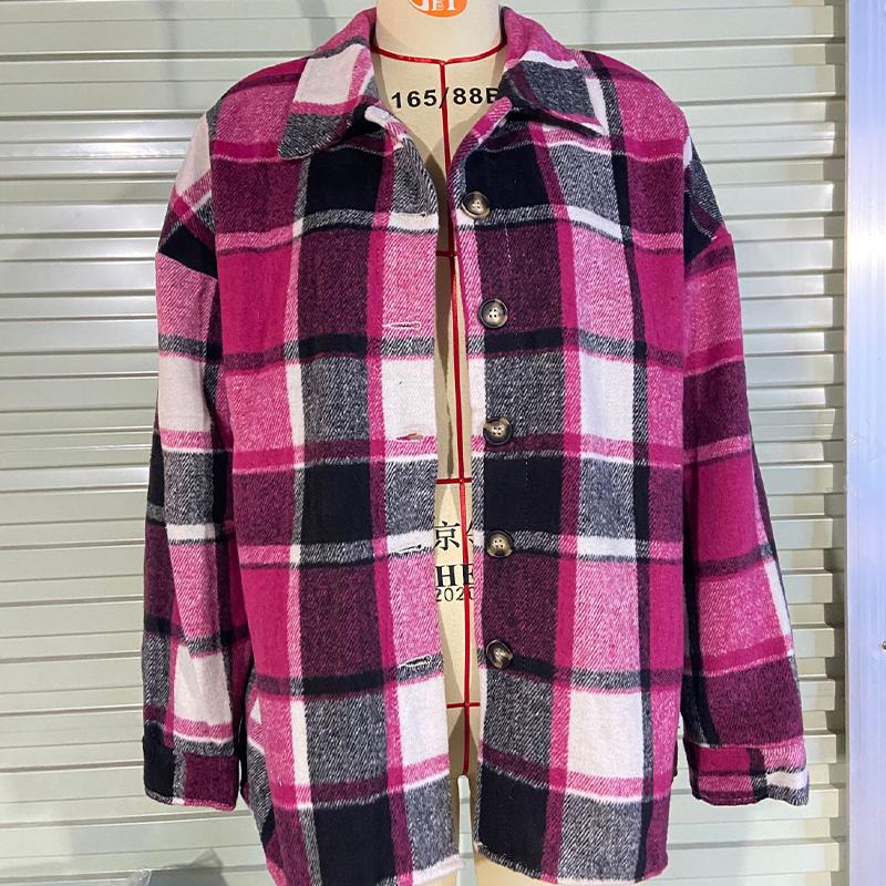 Женское пальто большого размера в клетку, в стиле рубашки, из смесовой шерсти, оверсайз блейзер, осенне-зимняя повседневная верхняя одежда