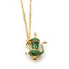 Винтажный эмалевый зеленый чайник, кулон, длинная цепочка, женский свитер, ожерелье, ювелирные изделия