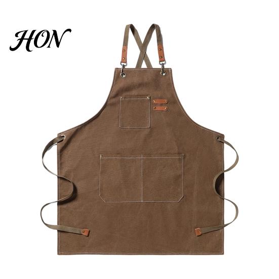 Multi Pocket Tool Apron Canvas Work with Multi-Pocket, Waterproof Oil-Proof Cross-Back Apron, Professional Nail Tech Adjustable Straps Protective for