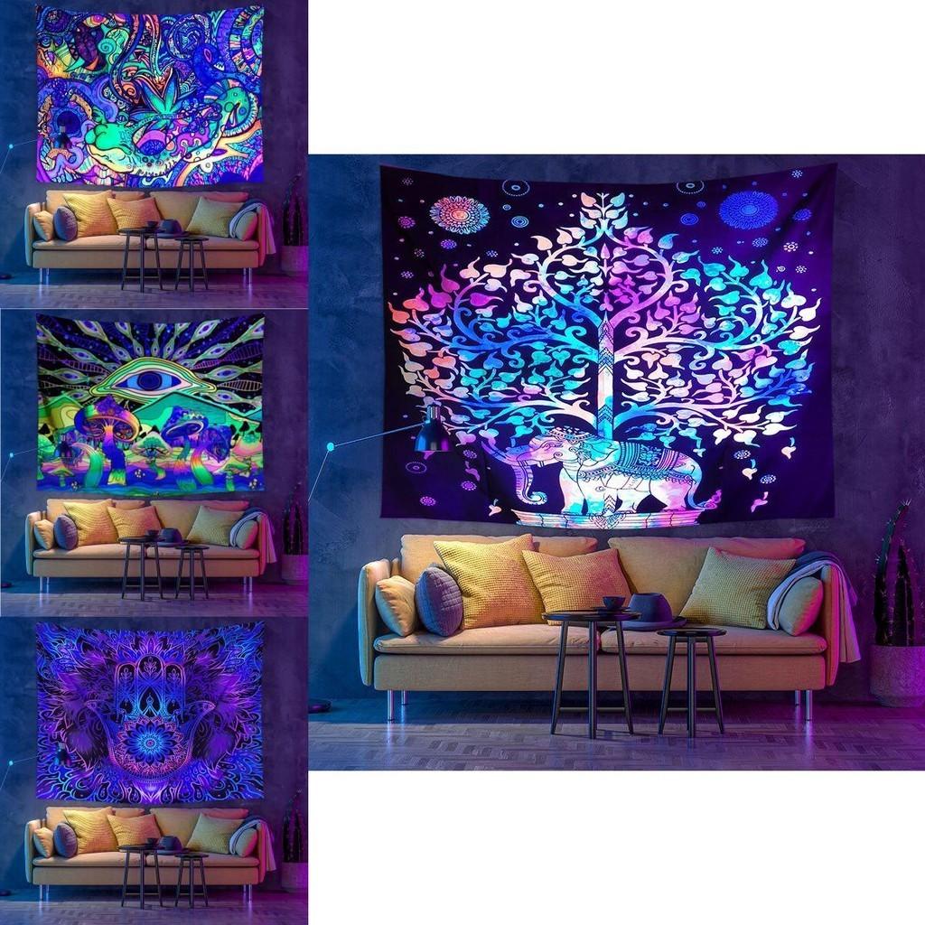 Хэллоуин Гобелен с черепом и флуоресцентным скелетом для декора комнаты в ультрафиолетовом свете