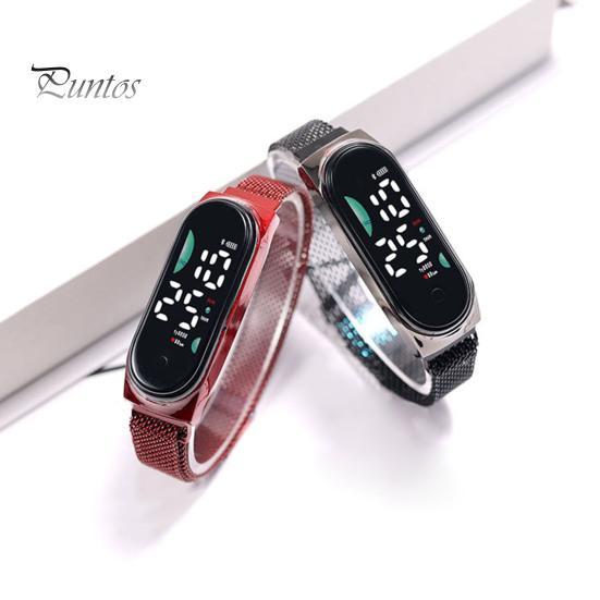 Светодиодные цифровые часы Водонепроницаемые магниты из нержавеющей стали Сенсорный экран Разборчивый циферблат Высокоточный длинный циферблат Спортивные наручные часы унисекс с батарейным питанием