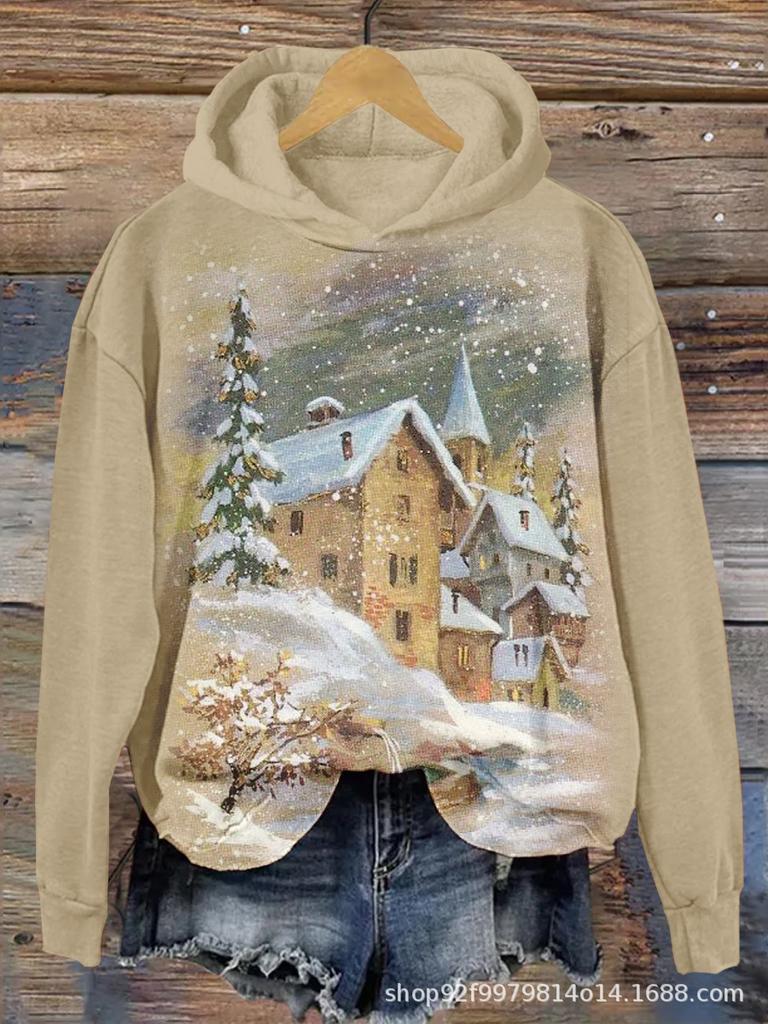 1116 New 1D Christmas pattern printing shading, autumn temperament versatile hooded sweater European and American women's clothing