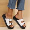 Sandal of Women British Style Rome Shoe Comfy Soft Leather Summer Sandalias Metal Buckle Casual Slipper Flat Platform Sandal