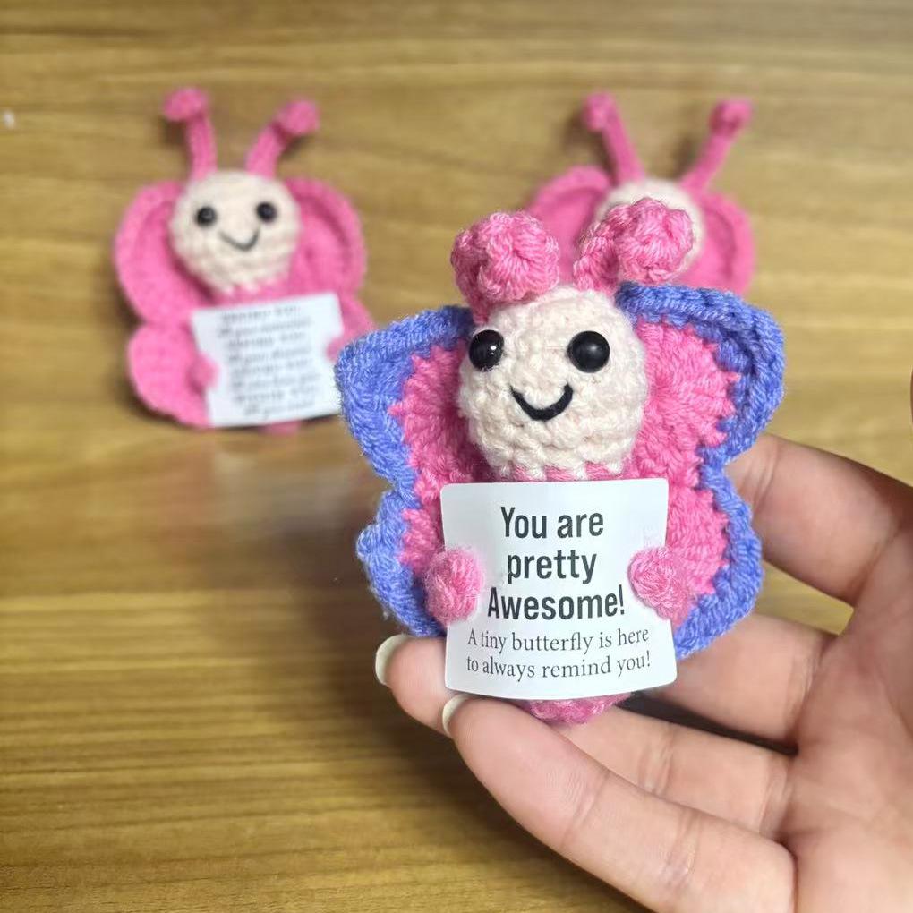 Funny Crochet Positive Emotional Support Butterfly Doll Home Room Decoration Handmade Knitted Butterfly Desktop Ornament Gift