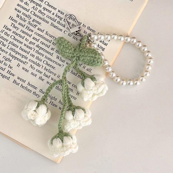 Крючковый Цветок Брелок Ручной Работы Цветок Фруктовая Сумка Шарм Милый Брелок Подвеска с Цепочкой из Искусственного Жемчуга Аксессуар для Девочек Женщин Ключей Рюкзака