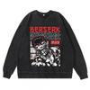Heavyweight 360g Washed Vintage Berserk Anime Streetwear Cotton Pullover Hoodie Men