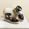 High End Washed Horsehide Women's Summer New Style Hemp Rope Flat Bottom Thick Sole Straight Strap Roman Sandals