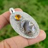 925 Sterling Silver Oval Botswana Agate Gemstone Citrine Mother Pendant Jewelry