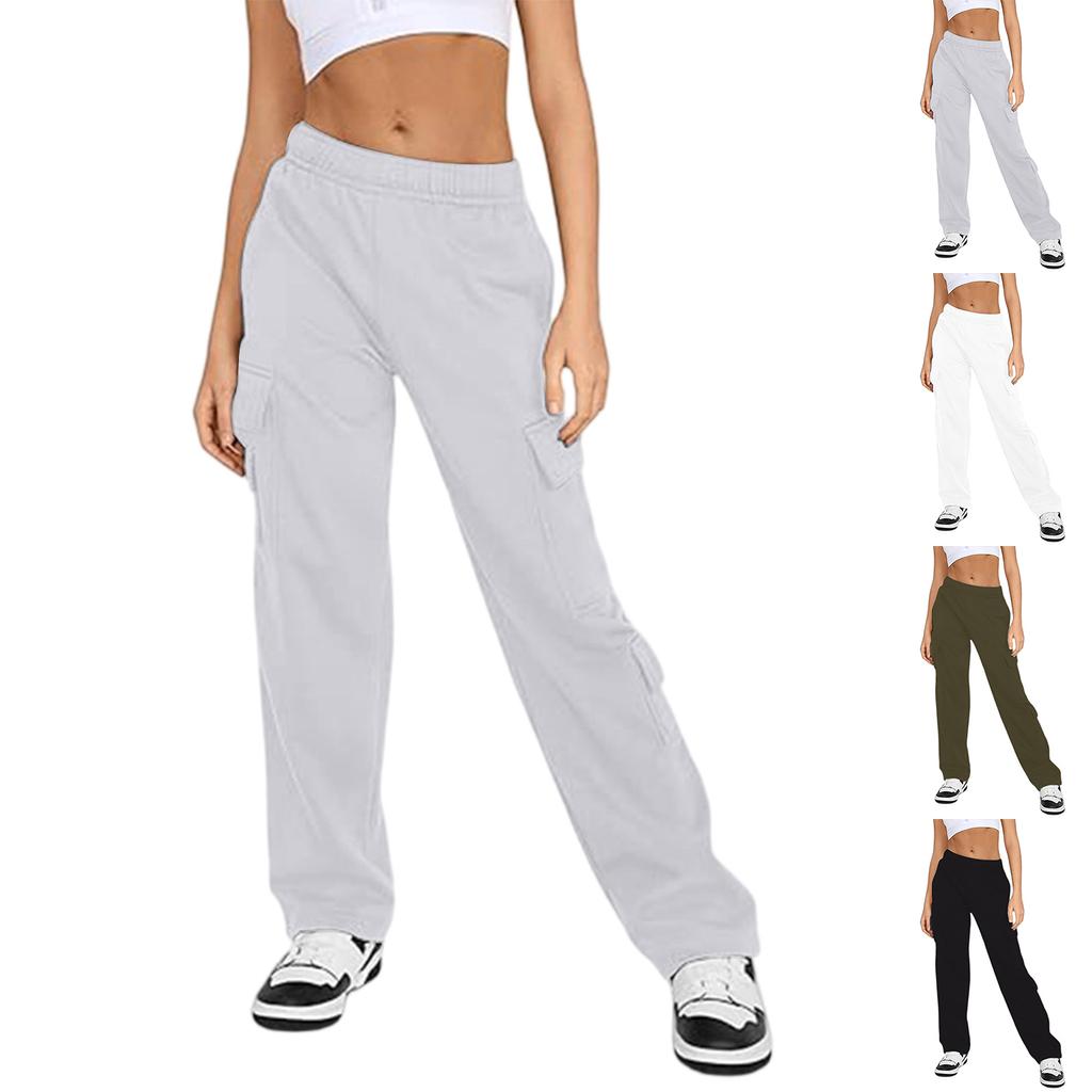 Women's Casual Sports Multi-pocket High Waist Sweatpants Loose Fashion Trousers