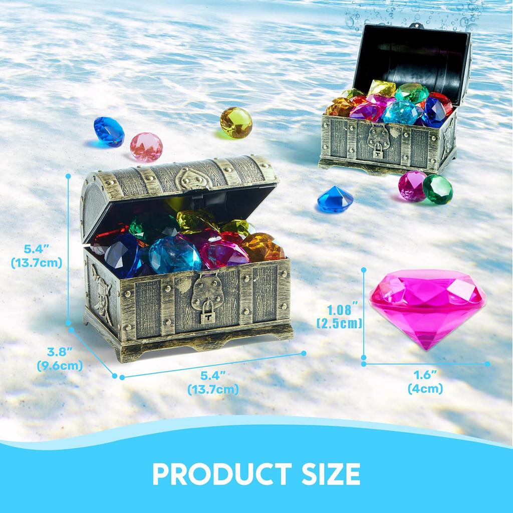 Kids Diving Gem Toy Pirate Treasure Chest Colorful Diamonds Underwater Swimming Training Water Play Toy