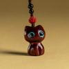 Ebony Wood Lucky Cat Keychain Handcrafted Natural Wooden Hanging Ornament Decoration for Keys Bags Backpacks