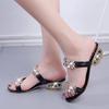 Женские летние босоножки на среднем каблуке со стразами — корейский стиль, большой размер 41, идеально подходят для студенток и мам из-за рубежа