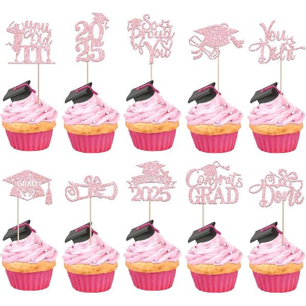 1 PCS High Heel Girl Graduation Cake Topper Black Pink Glitter Done Diploma Class of 2025 Congrats Grad Cap Cake Pick for 2025 Senior High School