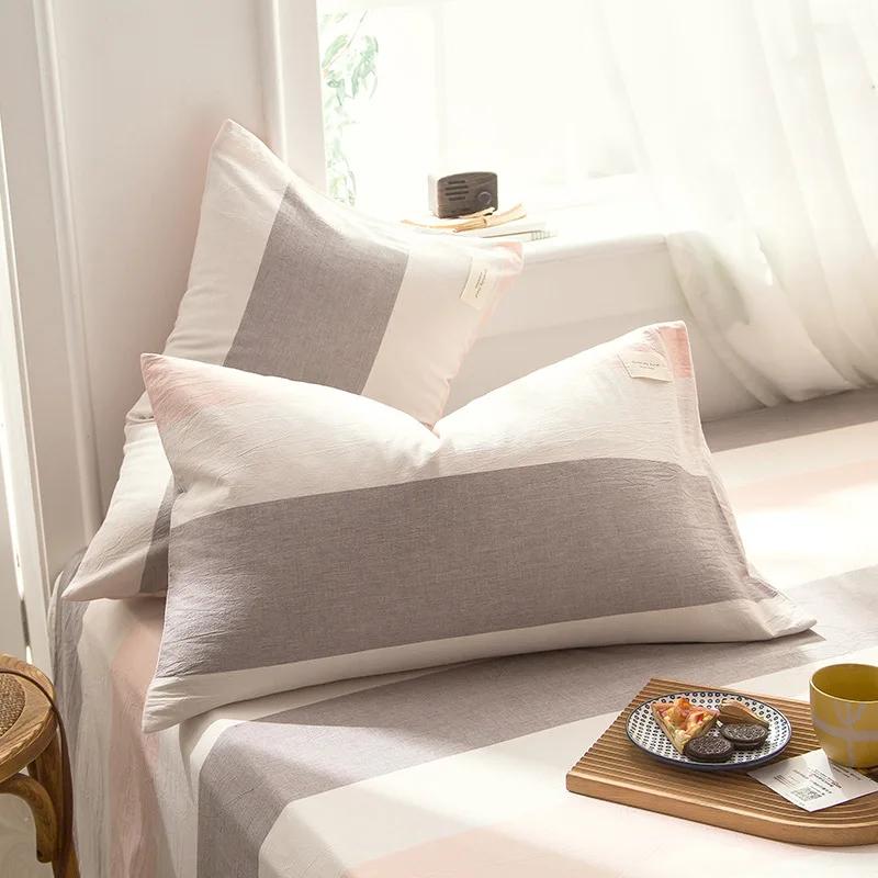 1 Pair Solid Color Plaid Printed Pillowcase Soft Cotton Throw Pillows Covers 30x50 40x60 48x74 Cushion Case for Bed Home Decor