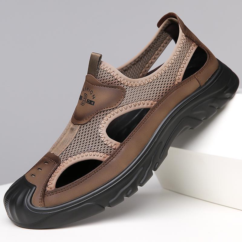 Hollow Men'S Sandals Soft-Soled Mesh Roman Casual Beach Hole Breathable Bag Head Leather Shoes