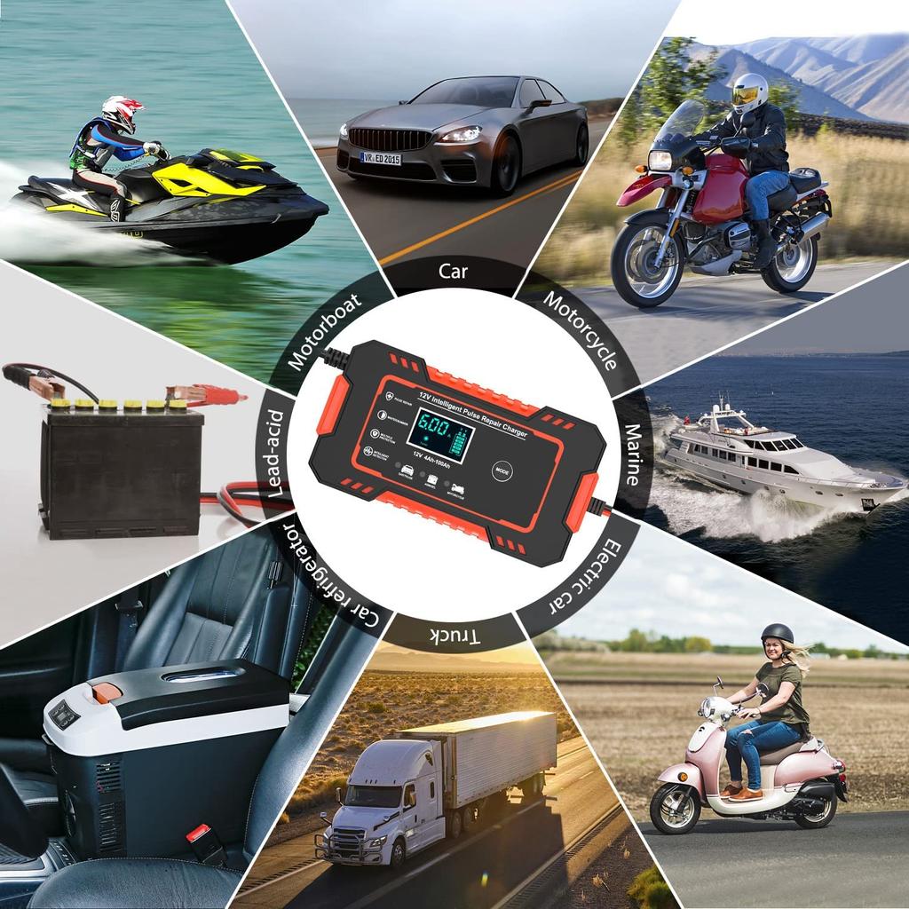 2023 Full Automatic Car Battery Charger 12V Display Smart Battery Charger Power Puls Repair Chargers Wet Dry Lead Acid Battery