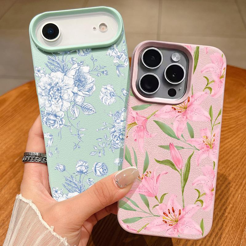 Чехол с принтом белых цветов для iPhone 17 18 Pro Max Кожаная текстура Силиконовая крышка для iPhone 16 15 14 13 Pro Max 16E 17E