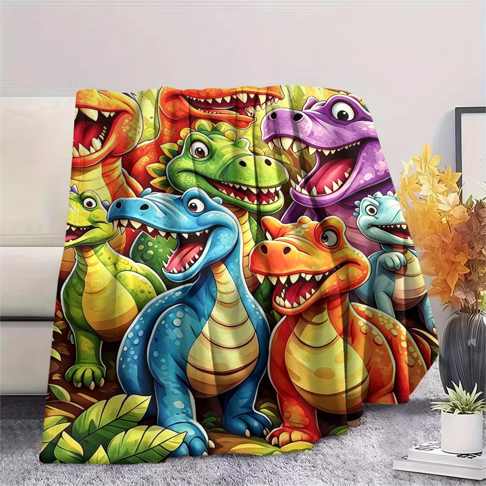Colorful Cartoon Dinosaur Jungle Flannel Blanket Cute T-Rex Animal Print Throw Blanket Kids Bedroom Warm Sofa Cover Mat