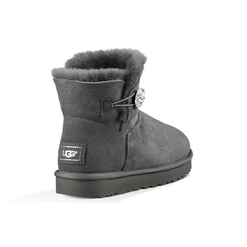 UGG Mini Bailey Button Bling Mid Tops Fleece Lined Gray Women's Sneakers 1016554-GREY