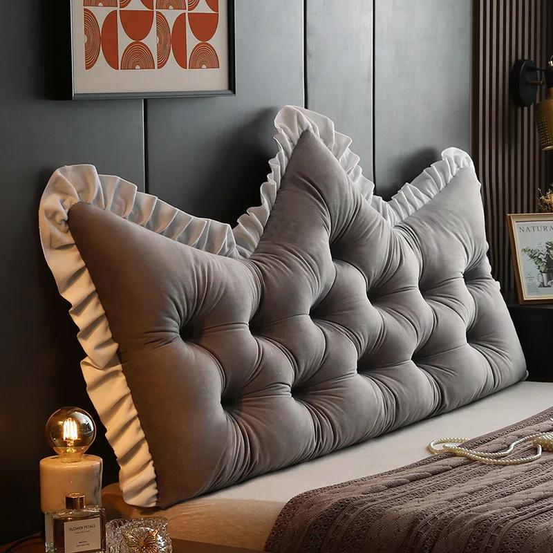 Princess Style Fabric Bedroom Cushion Skin Friendly Crystal Velvet with Lace Headboard Cushion Bed Strap Style Pillow Backrest