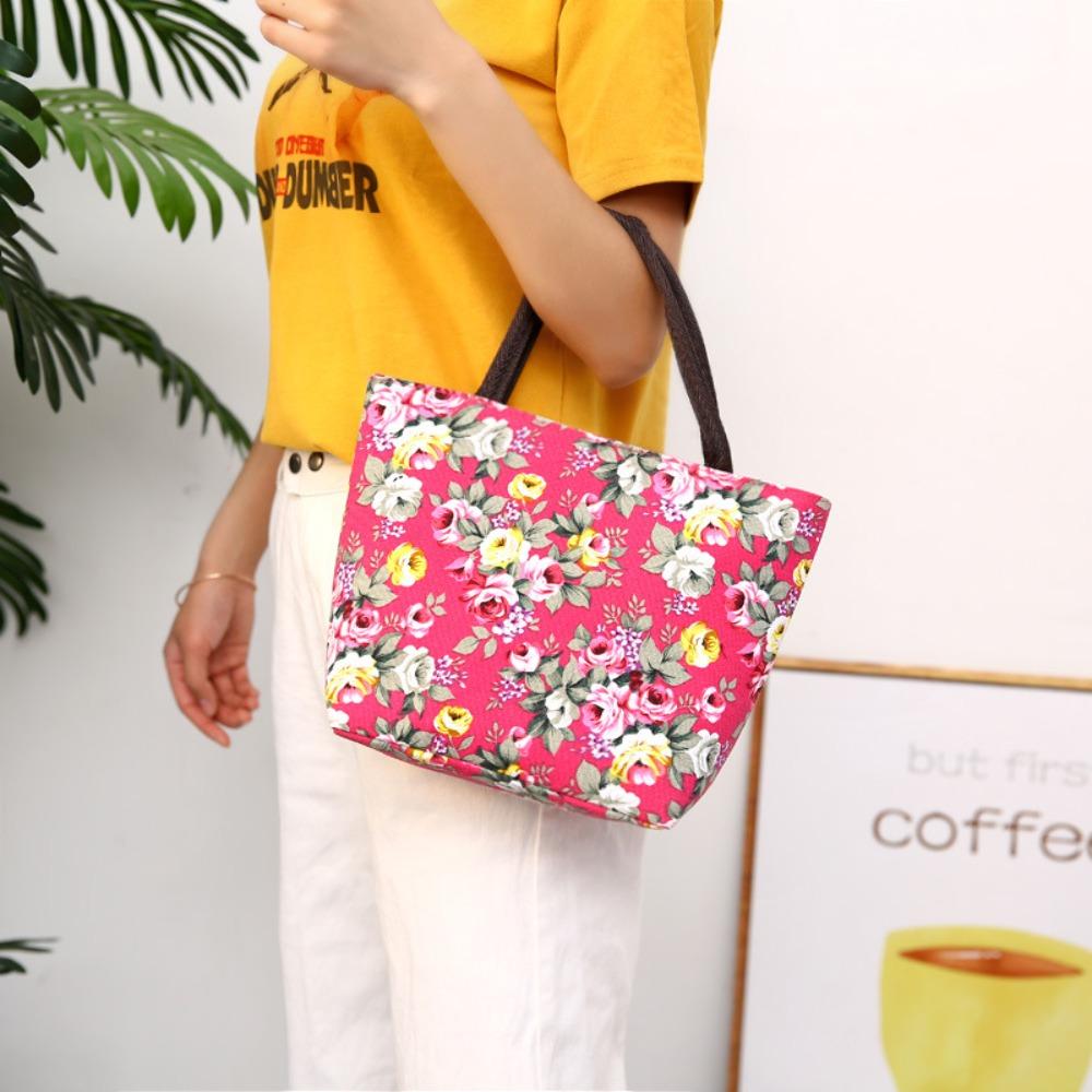 Сумка-тоут с цветочным принтом, большой вместимости, сумка для мамы с розами, модная холщовая сумка для ланча, для путешествий