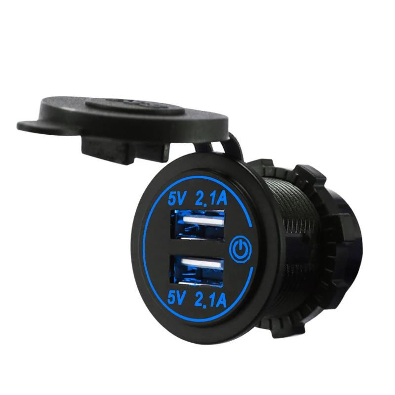 12-24 В, универсальная 4,2 А, двойная USB-розетка для зарядного устройства с сенсорным переключателем для автомобиля, лодки, мотоцикла, морского автофургона
