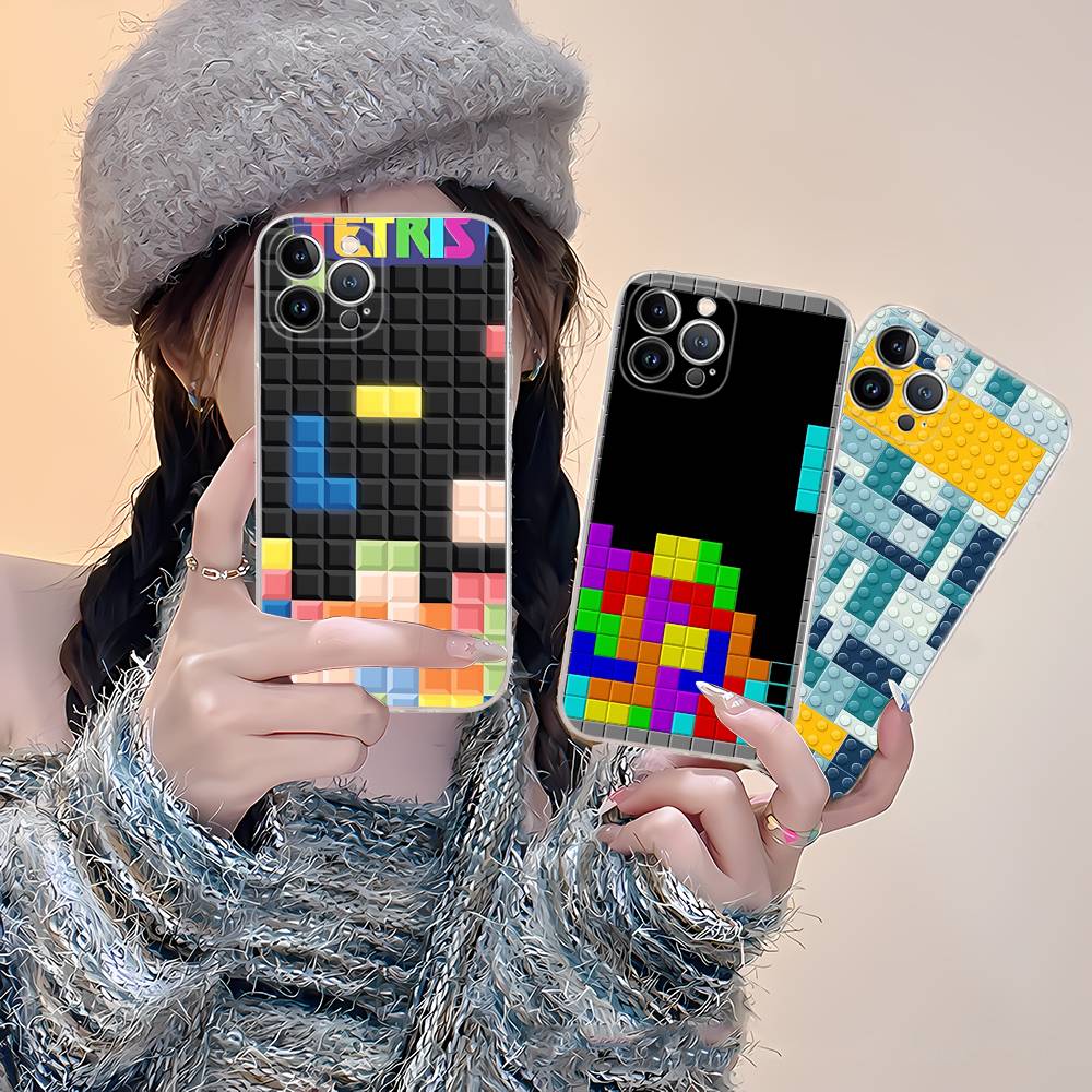 Винтажная игра Т-Тетрис Чехол для телефона IPhone 16 15 Promax IPhone 14 11 12 Высококачественный 13 Pro Силиконовый