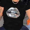 Summer Fashion Metal Lip Print Casual Loose Round Neck Short Sleeved Shirt T-Shirts Women’s