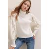 Women's White Half Turtleneck Lace Detailed Sweater