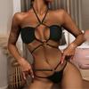 Женский черный европейский и американский сексуальный купальник бикини с открытой спиной и черными бретельками