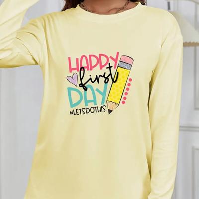 Топы для женщин с рисунком карандаша, круглый вырез, длинный рукав, футболка, осенний повседневный тонкий пуловер, женский топ с длинным рукавом