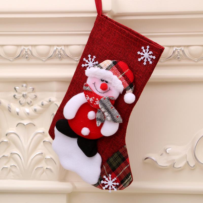 New Christmas Stocking Socks Gift Candy Bag Snowman Santa Elk Pattern Xmas Tree Hanging Ornament Party Home Fireplace Decoration