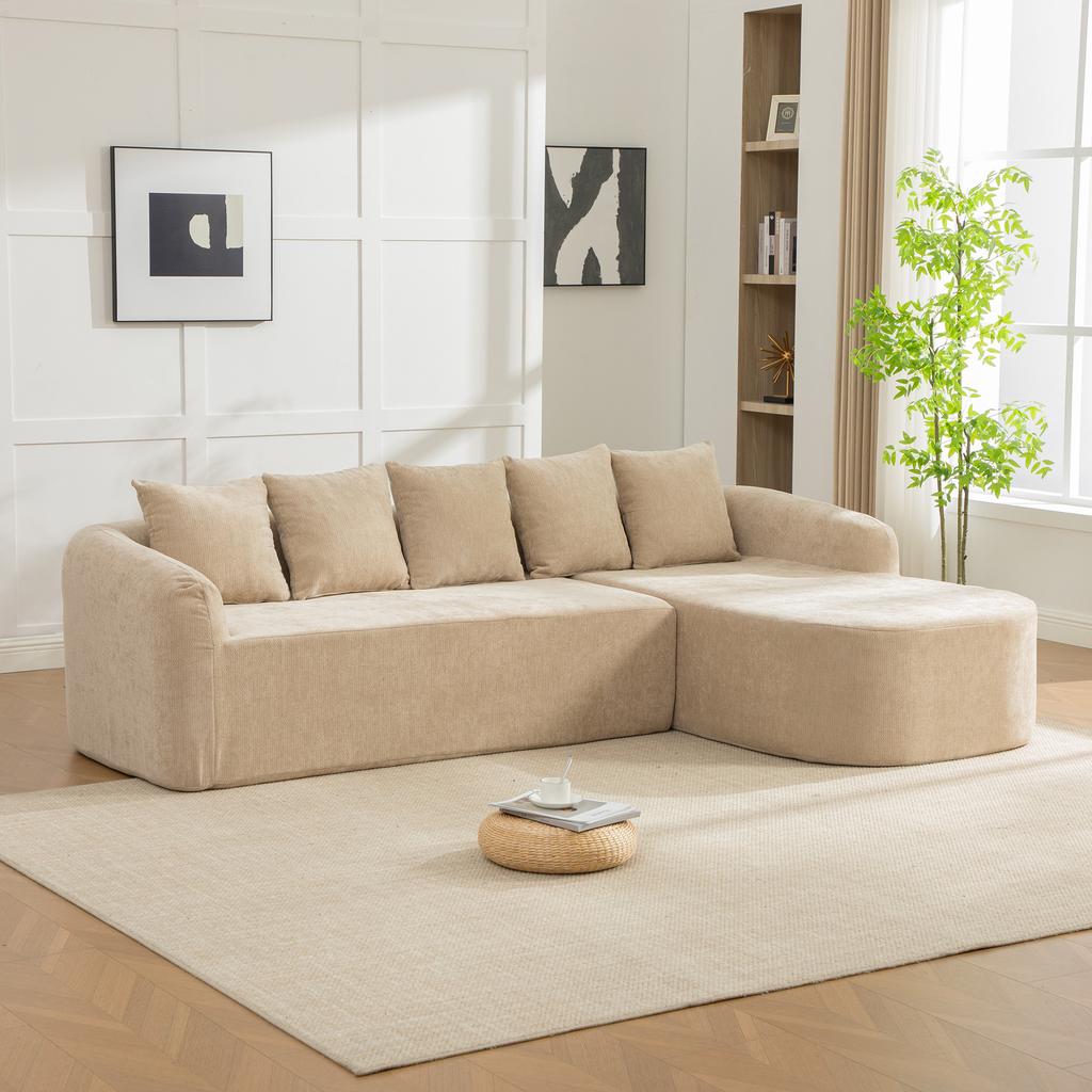 Modular compression sofa made of chenille fabric, filled with 30D high-elastic foam. Easy to move, non-slip floor, ideal for living room.LIGHT KHAKI
